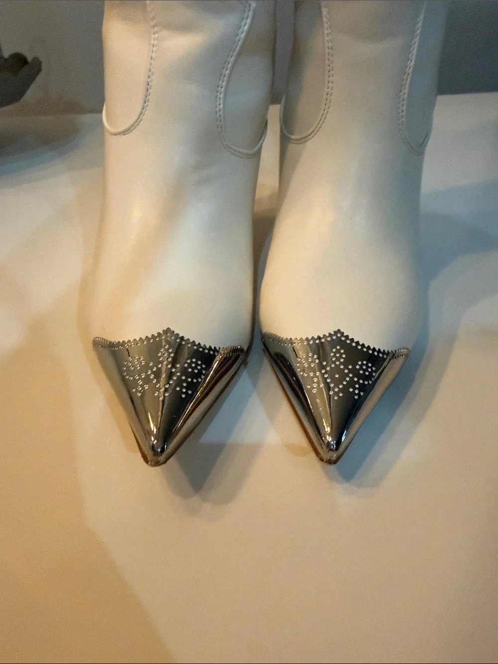 Lulu's White Over-the-Knee Western Boots with Silver Toe Caps